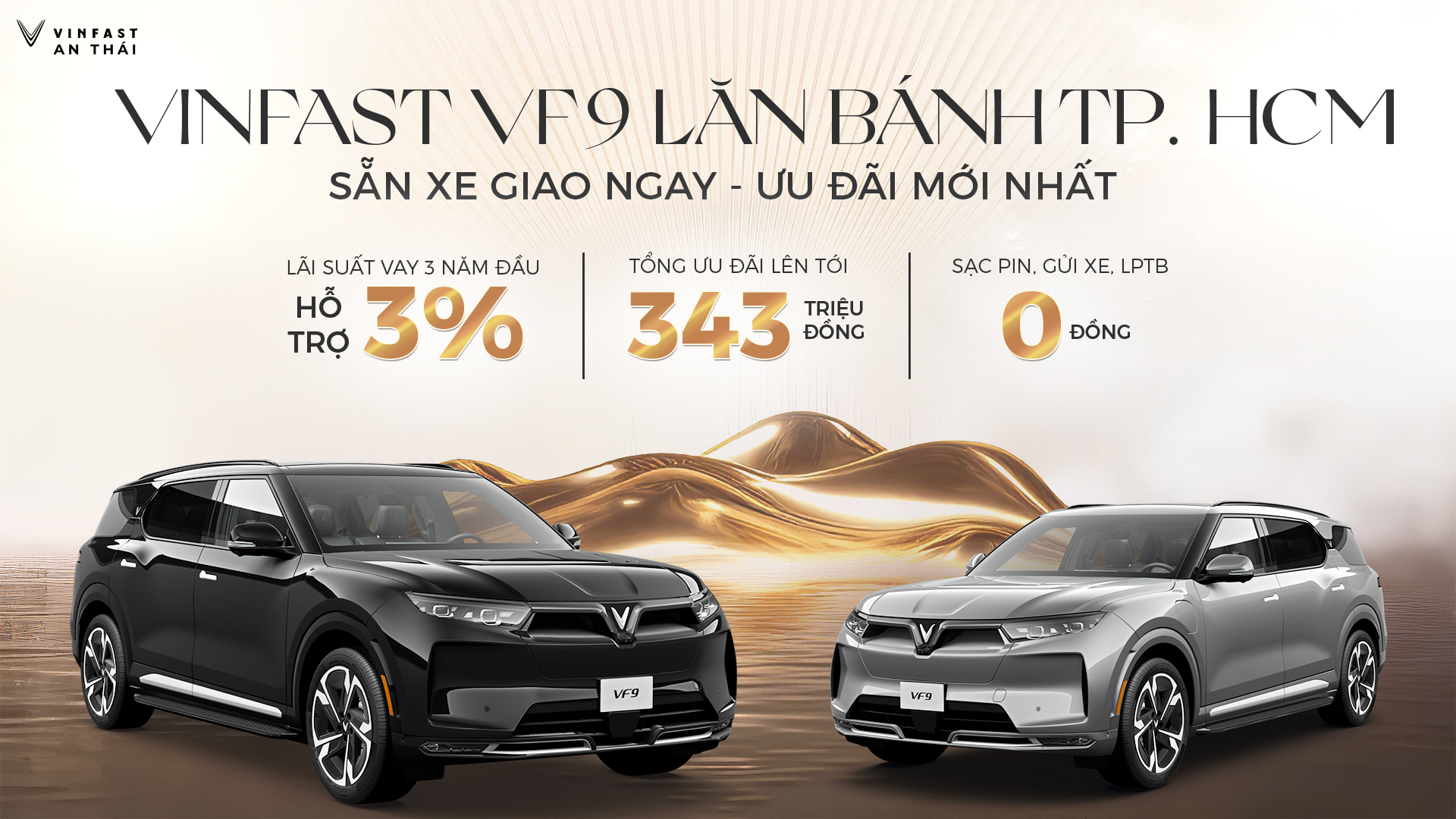 GIÁ XE VINFAST VF9 LĂN BÁNH TP. HCM, SẴN XE GIAO NGAY, ƯU ĐÃI 343 TRIỆU!